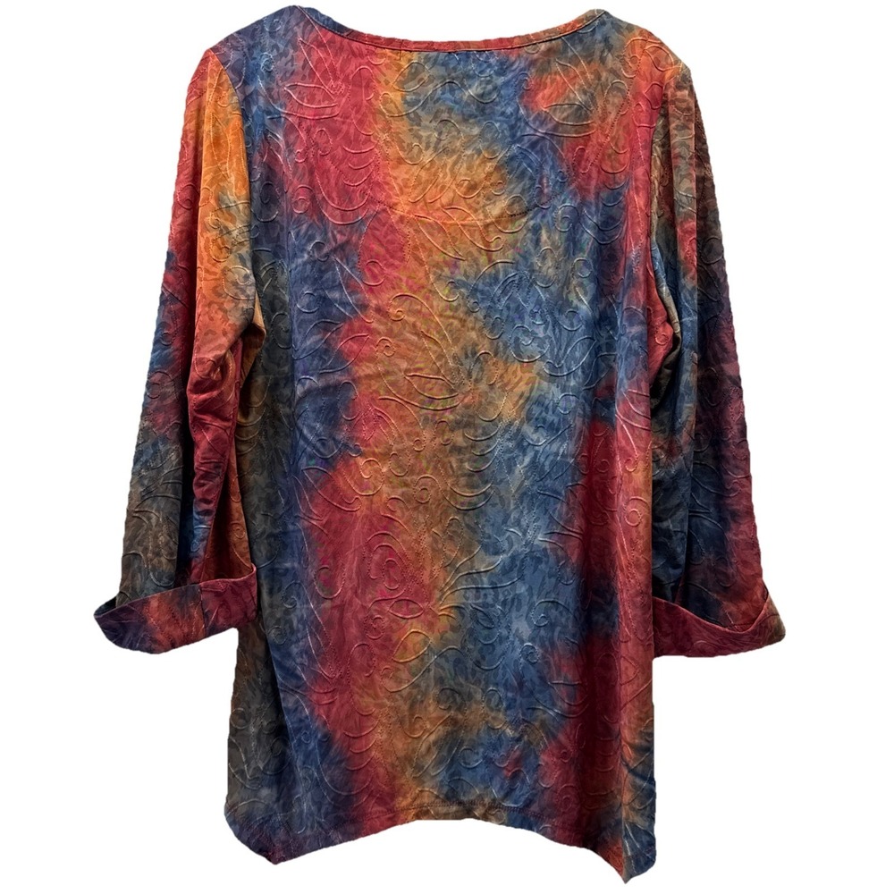 Cocomo women's Top Sz PL Petite Large Rainbow Colorful Artsy Popover 3/4 Sleeves - Picture 4 of 9